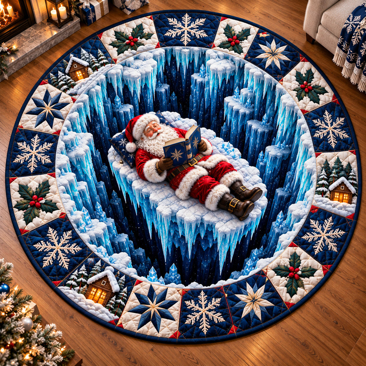 Santa Claus Happiness Round Mat Rug - Seasonal Design | Festive Home Decor - washable non-slip printed rug