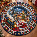 Santa Claus Happy Round Mat Rug - Seasonal Design | Festive Home Decor - washable non-slip printed rug