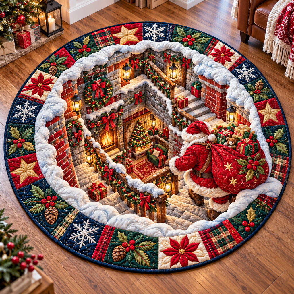 Santa Claus Holidays Round Mat Rug - Seasonal Design | Festive Home Decor - washable non-slip printed rug