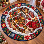 Santa Claus Holidays Round Mat Rug - Seasonal Design | Festive Home Decor - washable non-slip printed rug