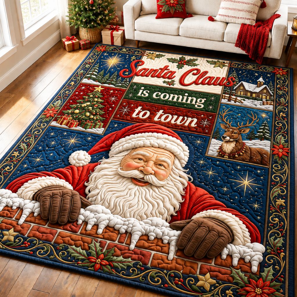 Santa Claus Homecoming area rug in a living room