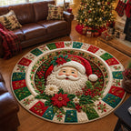 Santa Claus Journey Round Mat Rug - Seasonal Design | Festive Home Decor - washable non-slip printed rug