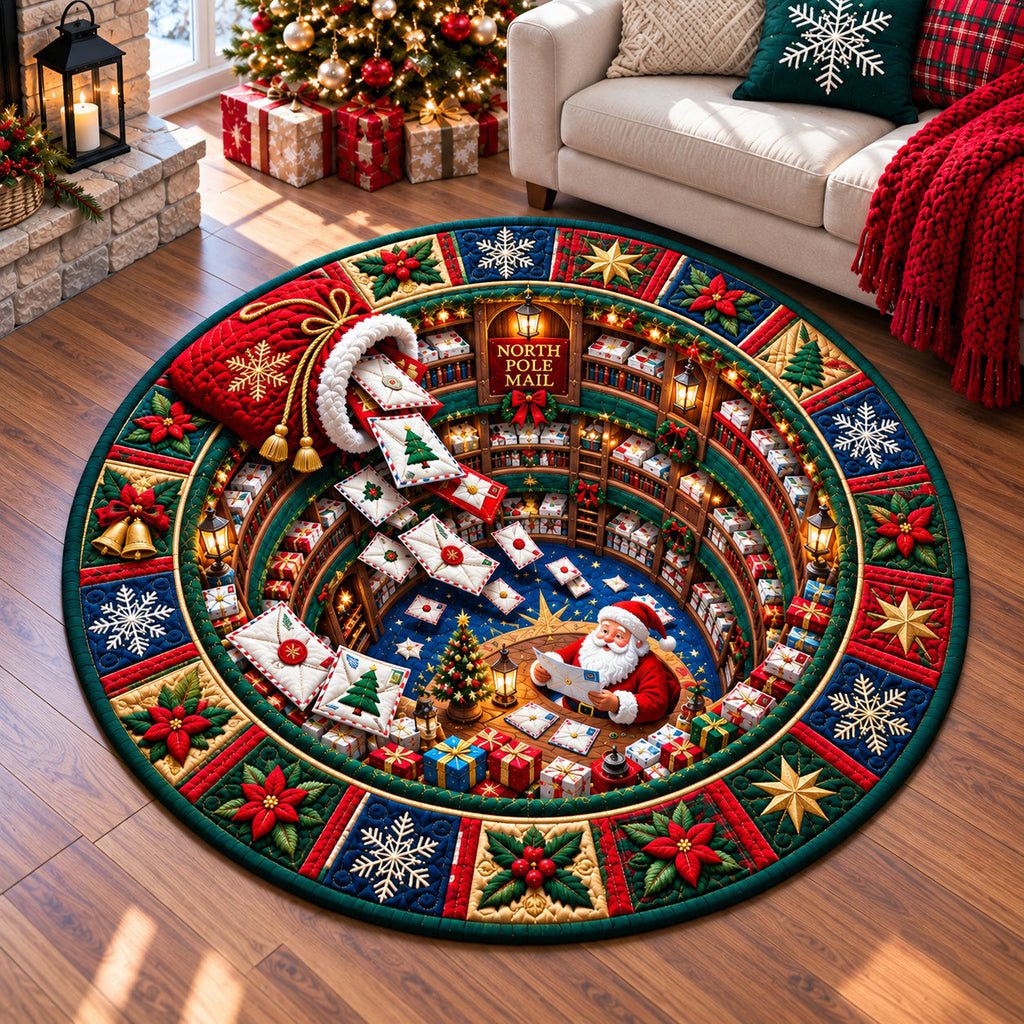 Santa Claus Joys Round Mat Rug - Seasonal Design | Festive Home Decor - washable non-slip printed rug