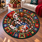 Santa Claus Joys Round Mat Rug - Seasonal Design | Festive Home Decor - washable non-slip printed rug