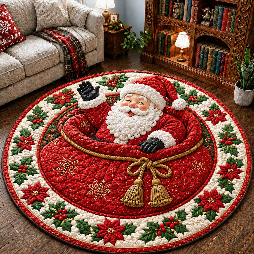 Santa Claus Magic Round Mat Rug - Seasonal Design | Festive Home Decor - washable non-slip printed rug
