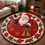 Santa Claus Magic Round Mat Rug - Seasonal Design | Festive Home Decor - washable non-slip printed rug