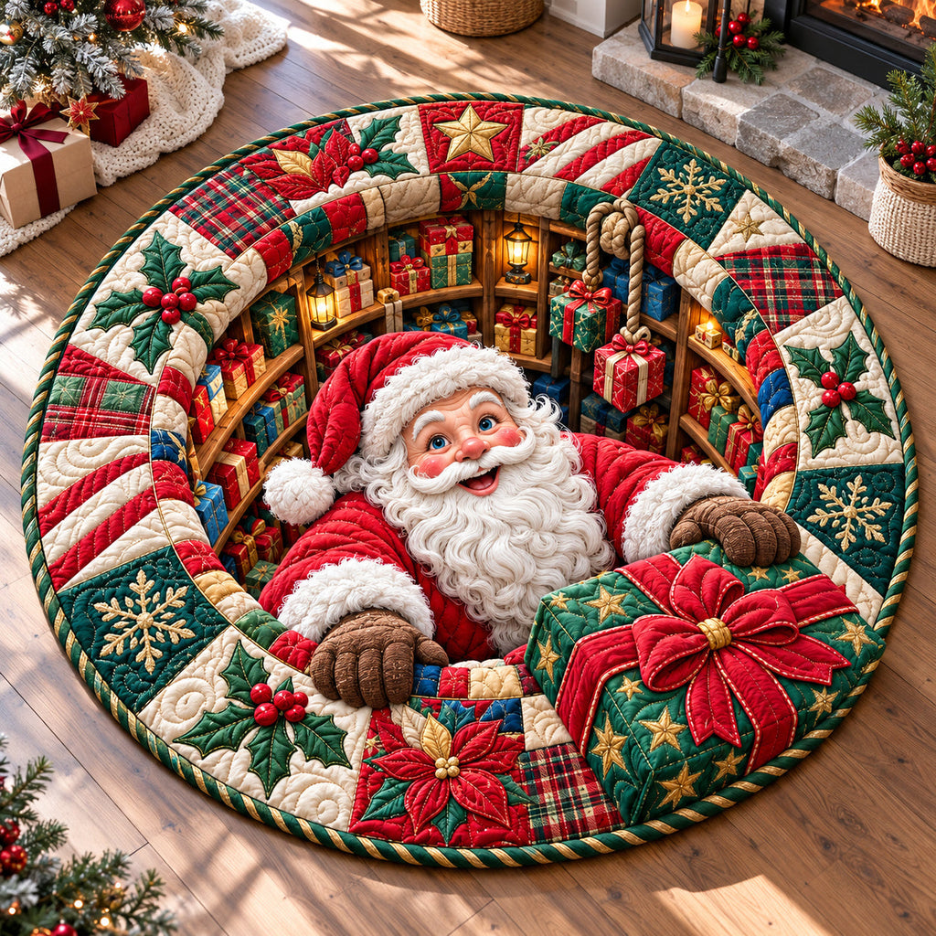 Santa Claus Magics Round Mat Rug - Seasonal Design | Festive Home Decor - washable non-slip printed rug