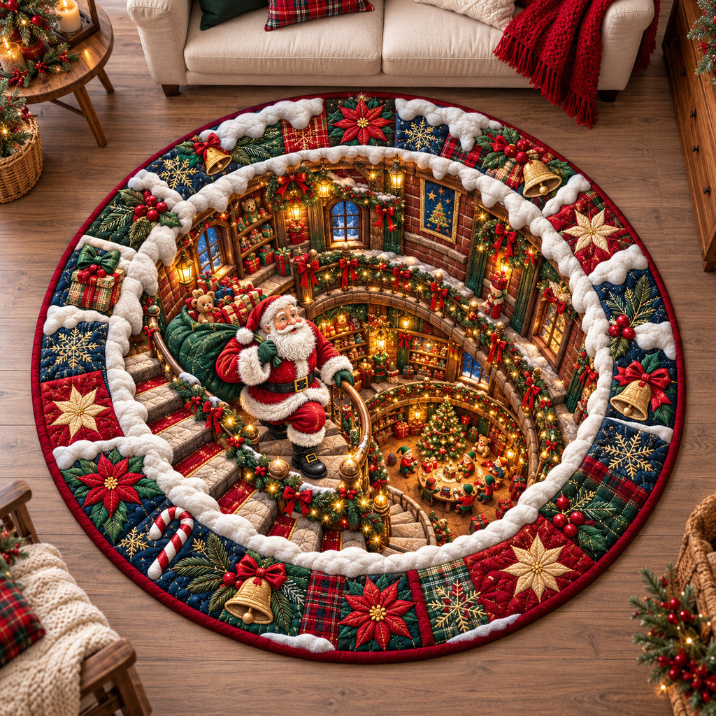 Santa Claus Merry Round Mat Rug - Seasonal Design | Festive Home Decor - washable non-slip printed rug