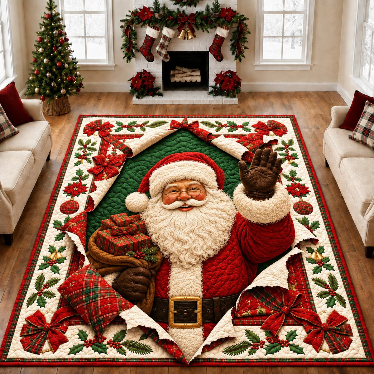 Santa Claus Night area rug in a living room