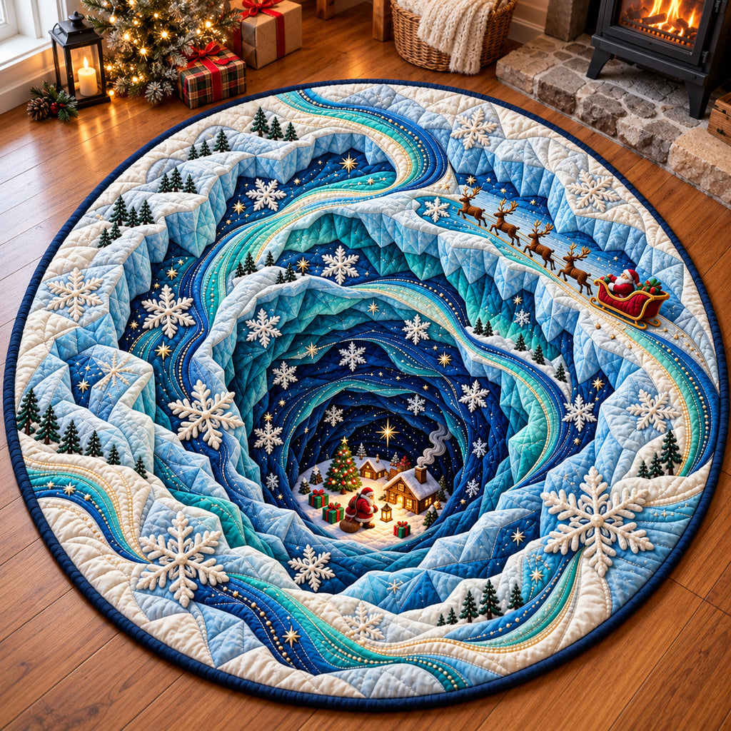 Santa Claus Northpole Round Mat Rug - Seasonal Design | Festive Home Decor - washable non-slip printed rug