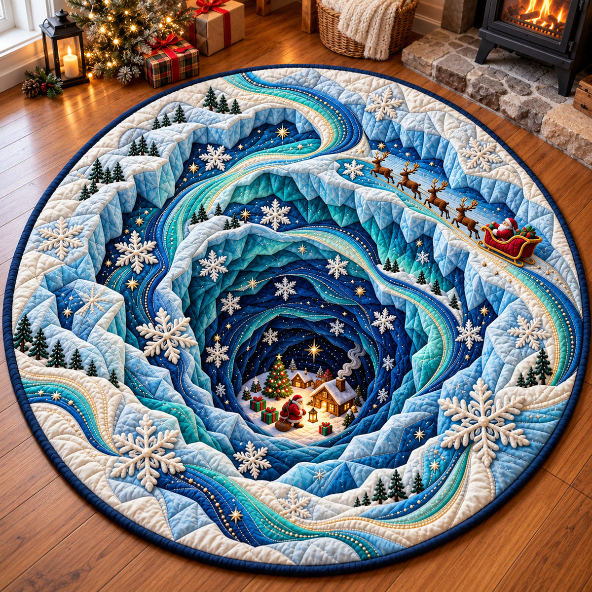 Santa Claus Northpole Round Mat Rug - Seasonal Design | Festive Home Decor - washable non-slip printed rug