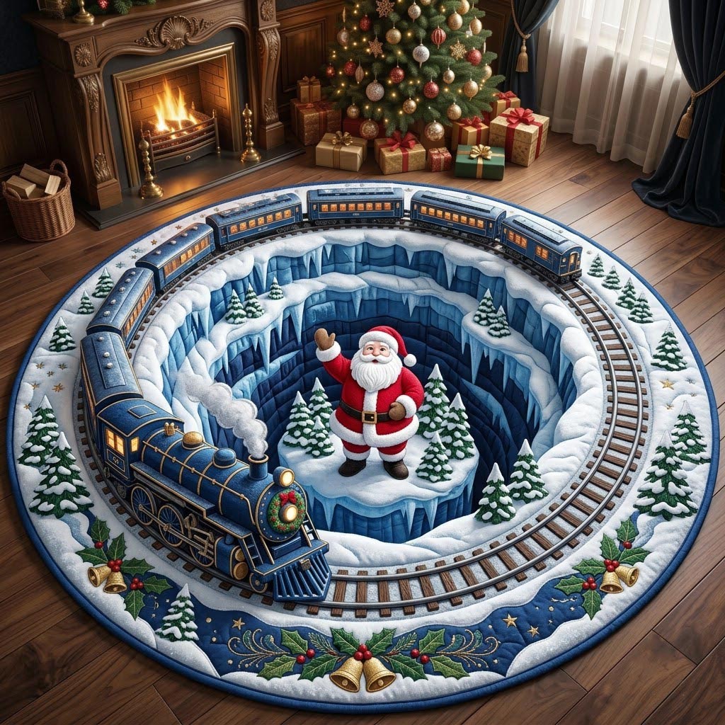 Santa Claus Round Mat Rug - Seasonal Design | Festive Home Decor - washable non-slip printed rug