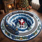 Santa Claus Round Mat Rug - Seasonal Design | Festive Home Decor - washable non-slip printed rug