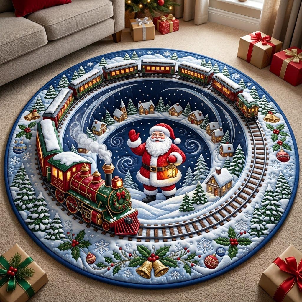 Santa Claus Round Mat Rug - Seasonal Design | Seasonal Round Rug - washable non-slip printed rug