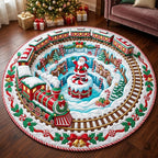 Santa Claus Round Mat Rug - Seasonal Design | Seasonal Round Living Room Rug - washable non-slip printed rug