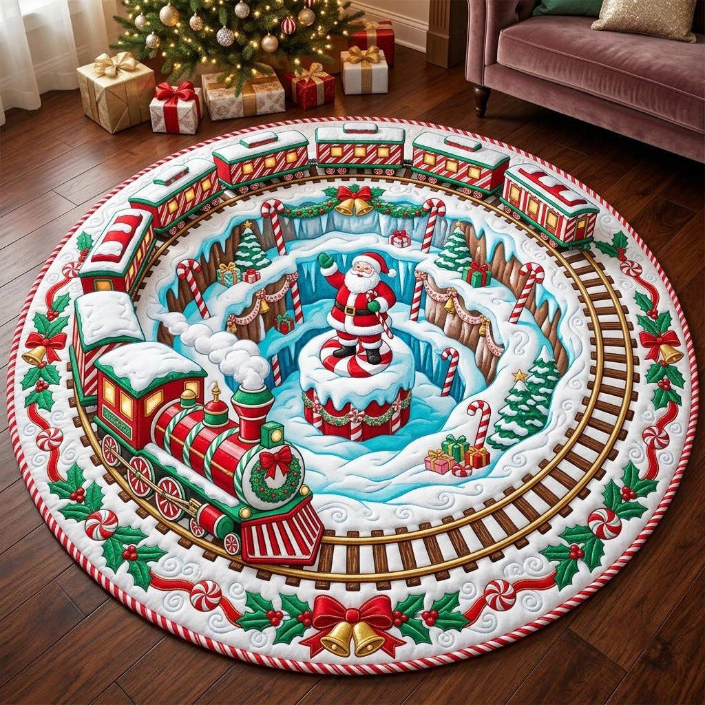 Santa Claus Round Mat Rug - Seasonal Design | Seasonal Round Living Room Rug - washable non-slip printed rug