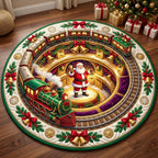 Santa Claus Round Mat Rug - Seasonal Design | Seasonal Round Bedroom Rug - washable non-slip printed rug