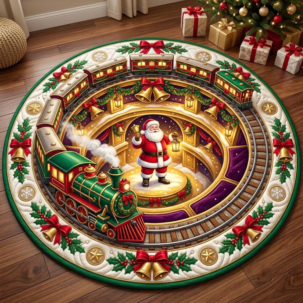 Santa Claus Round Mat Rug - Seasonal Design | Seasonal Round Bedroom Rug - washable non-slip printed rug