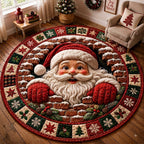 Santa Claus Red Round Mat Rug - Seasonal Design | Festive Home Decor - washable non-slip printed rug
