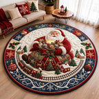 Santa Claus Secret Round Mat Rug - Seasonal Design | Festive Home Decor - washable non-slip printed rug