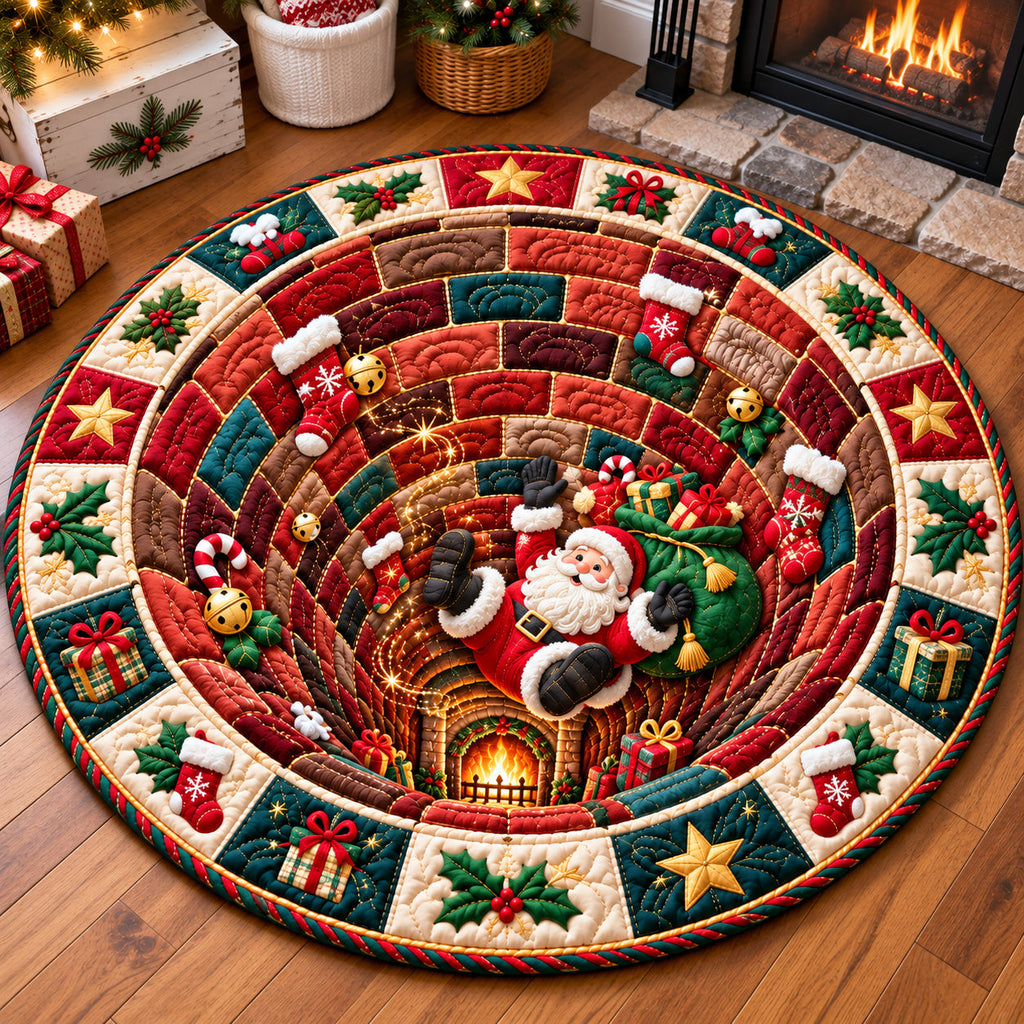 Santa Claus Sleighride Round Mat Rug - Seasonal Design | Festive Home Decor - washable non-slip printed rug
