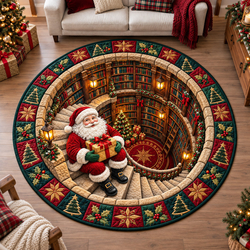 Santa Claus Spirits Round Mat Rug - Seasonal Design | Festive Home Decor - washable non-slip printed rug