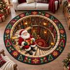Santa Claus Spirits Round Mat Rug - Seasonal Design | Festive Home Decor - washable non-slip printed rug