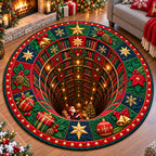 Santa Claus Toyshop Round Mat Rug - Seasonal Design | Festive Home Decor - washable non-slip printed rug