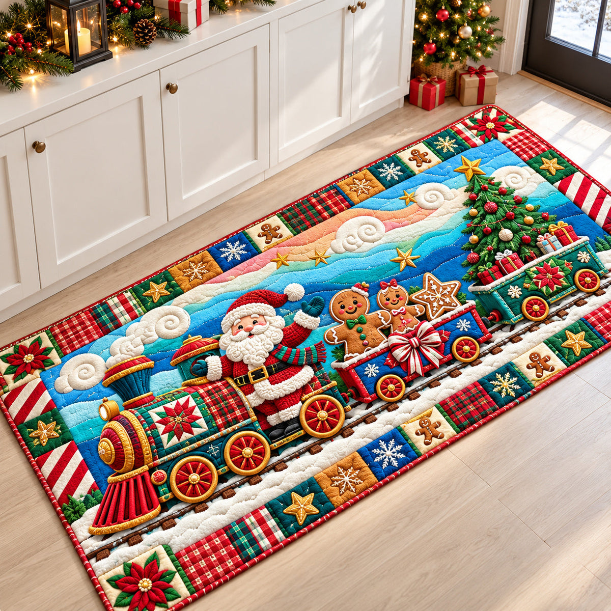 Santa Claus Tradition Runner Rug - Seasonal Design | Festive Runner Rug - washable non-slip printed rug