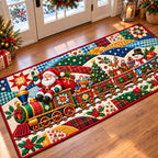 Santa Claus Trip Runner Rug - Seasonal Design | Festive Runner Rug - washable non-slip printed rug