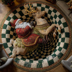 Santa Deer Christmas Round Mat Rug - washable non-slip printed rug