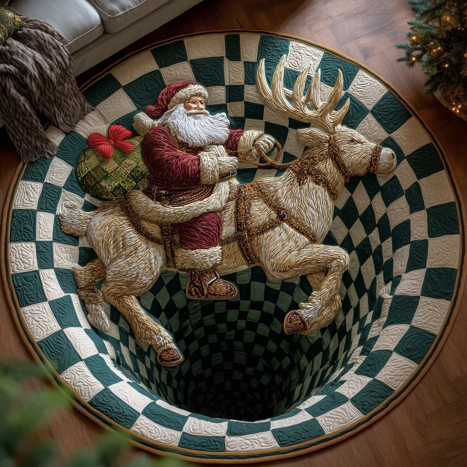 Santa Deer Round Mat Rug - Nature Design | Serene Home Decor