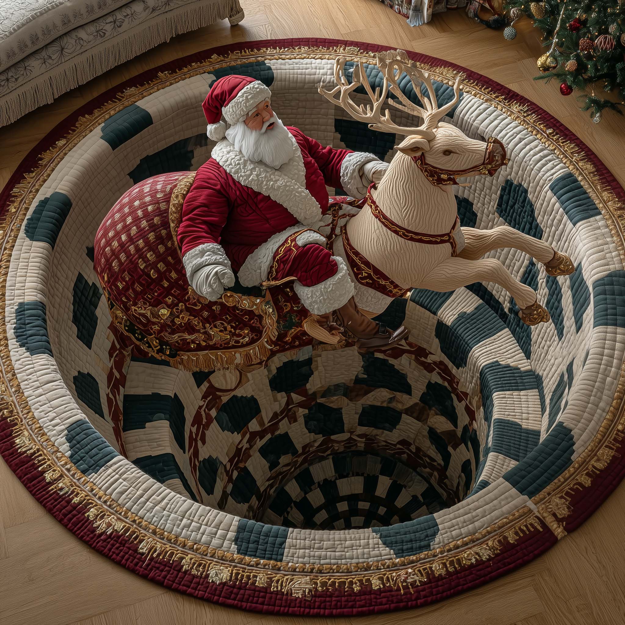 Santa Deer Round Mat Rug GFTOTP14858