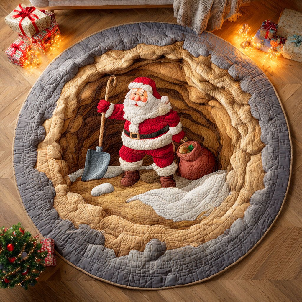 Santa Digger Christmas Round Mat Rug - washable non-slip printed rug