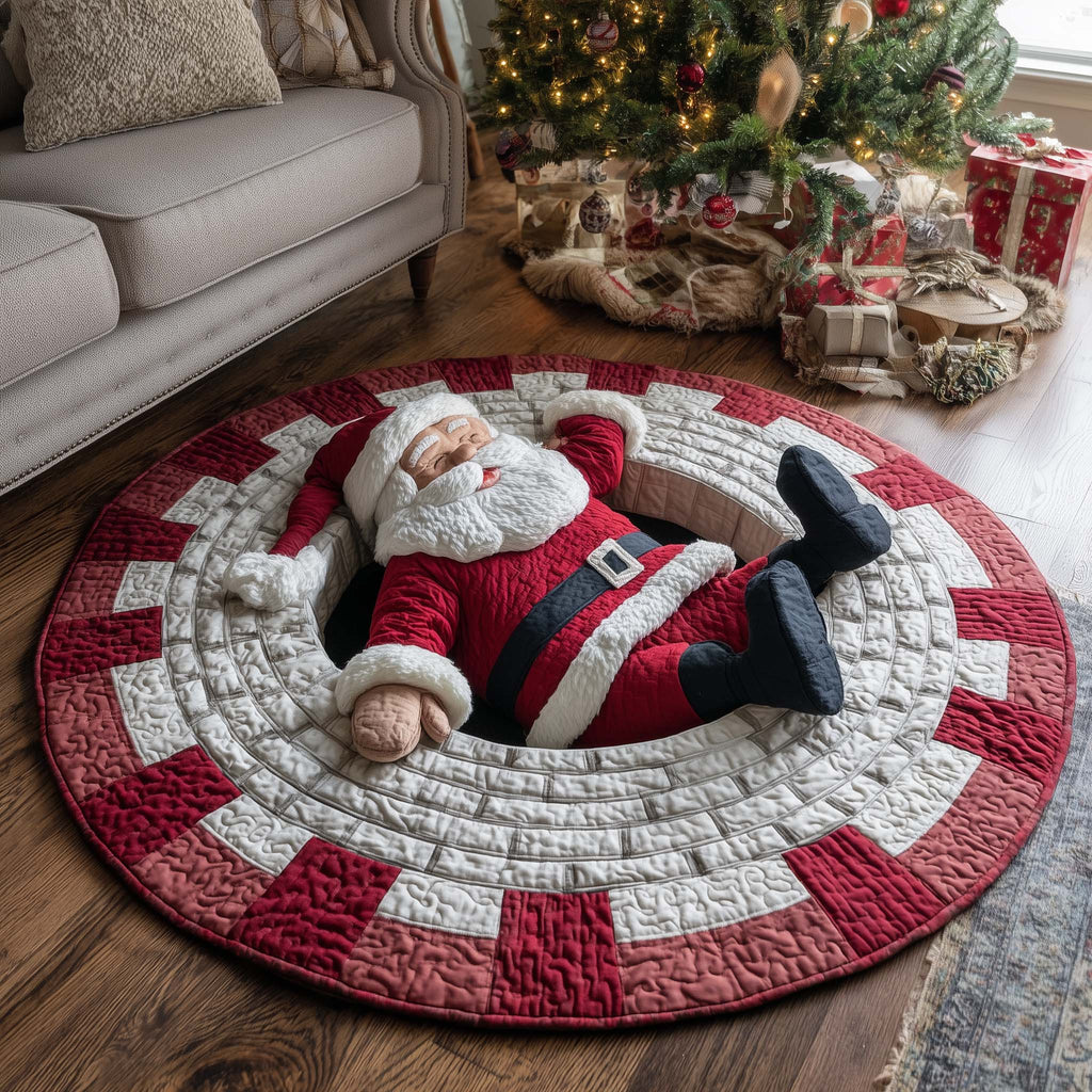 Santa Down the Chimney Round Mat Rug GFTOHD11618
