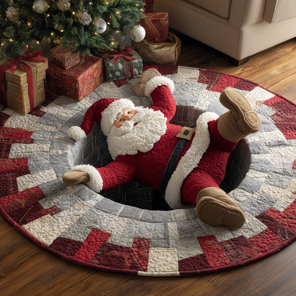 Santa Down the Chimney Round Mat Rug GFTOHD11619