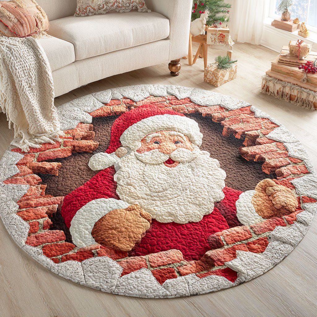 Santa Eve Christmas Round Mat Rug - washable non-slip printed rug