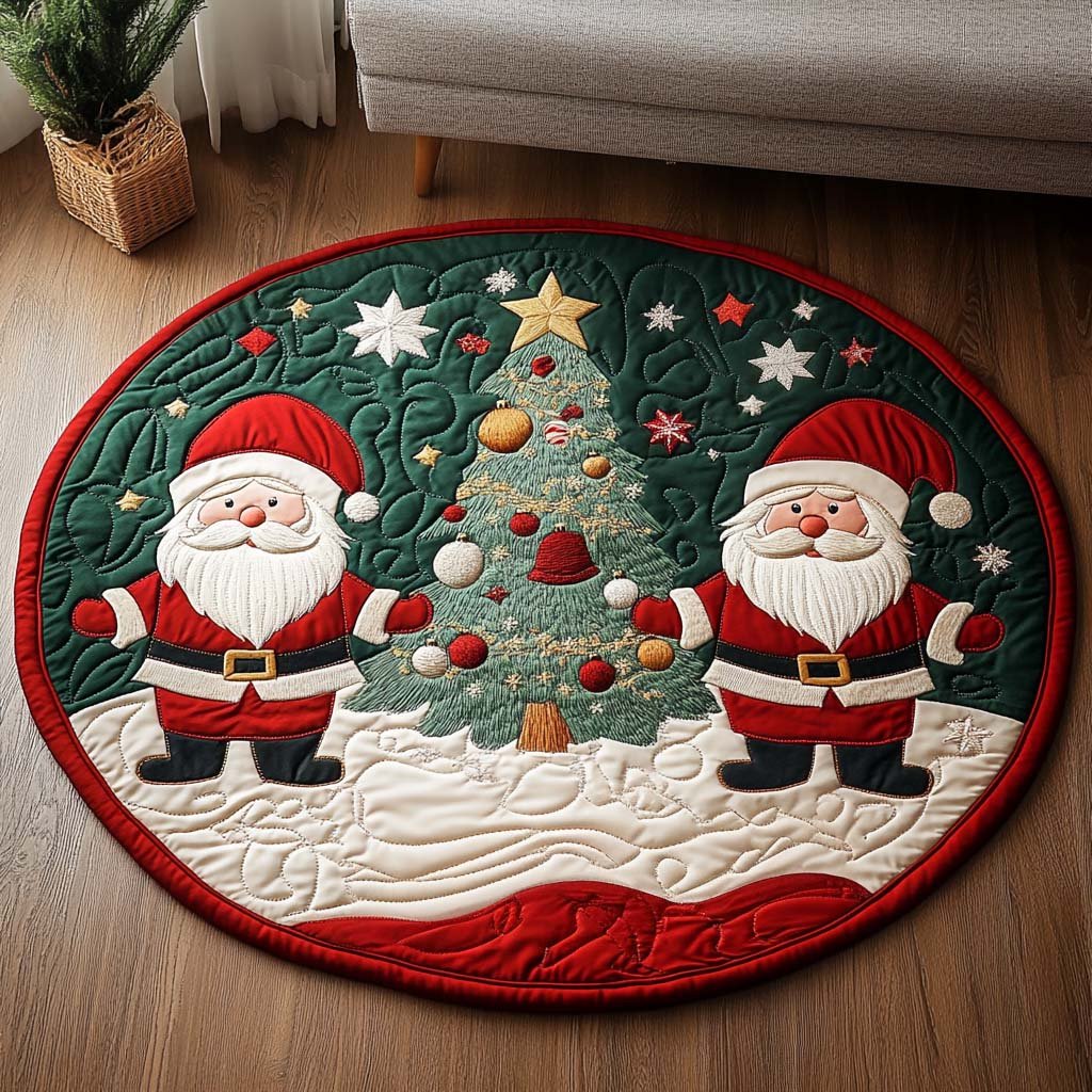 Santa Frolic Christmas Round Mat Rug - washable non-slip printed rug