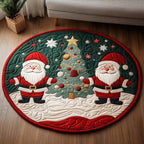 Santa Frolic Christmas Round Mat Rug - washable non-slip printed rug