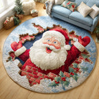 Santa Frost Christmas Round Mat Rug - washable non-slip printed rug