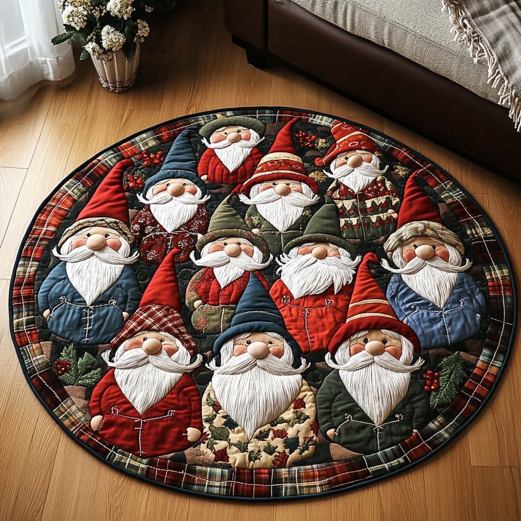 Santa Gathering Christmas Round Mat Rug - washable non-slip printed rug