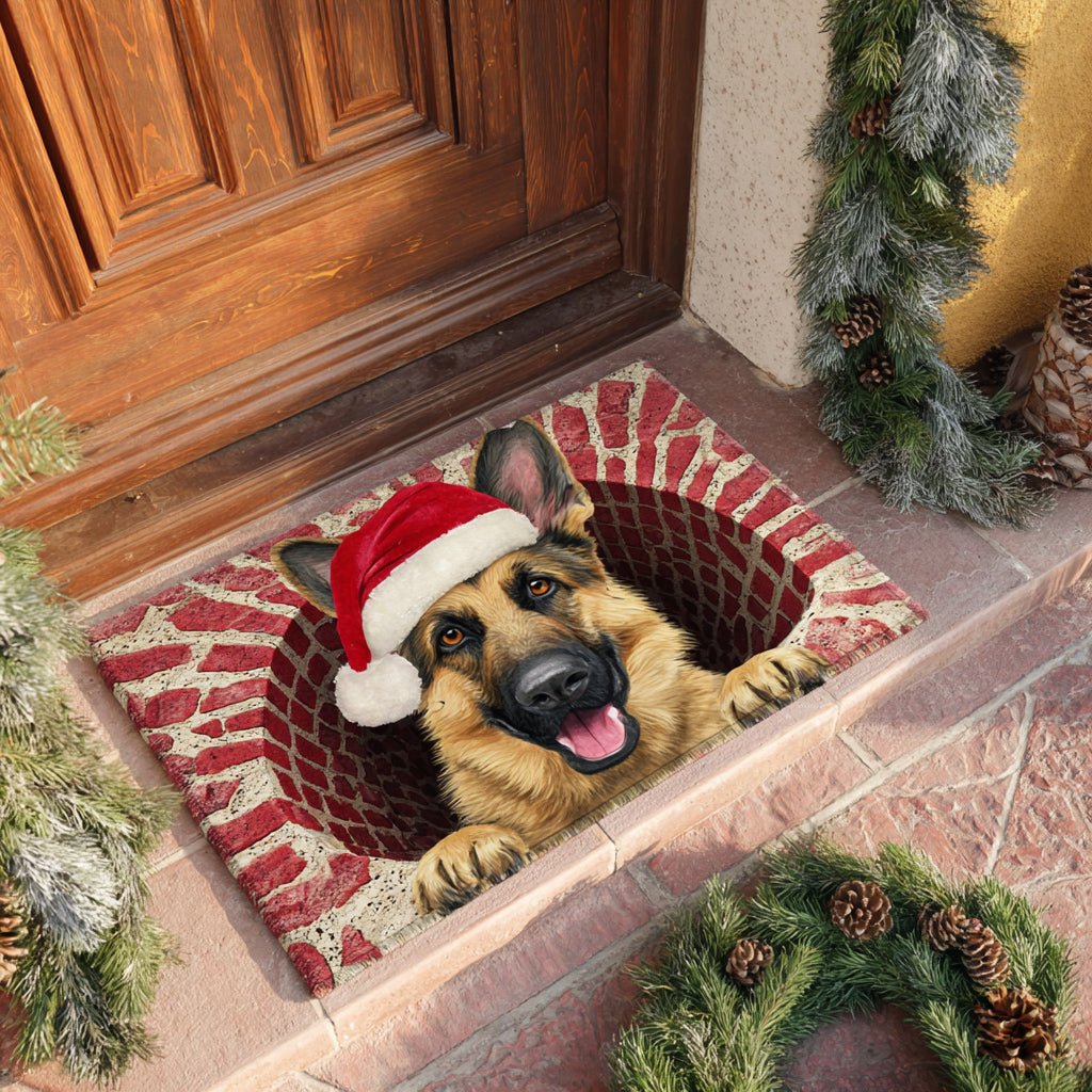Santa German Shepherd Doormat - Seasonal Holiday Design | Printed Welcome Doormat