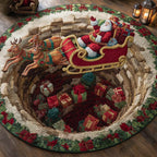 Santa Gift Descent Christmas Round Mat Rug - washable non-slip printed rug