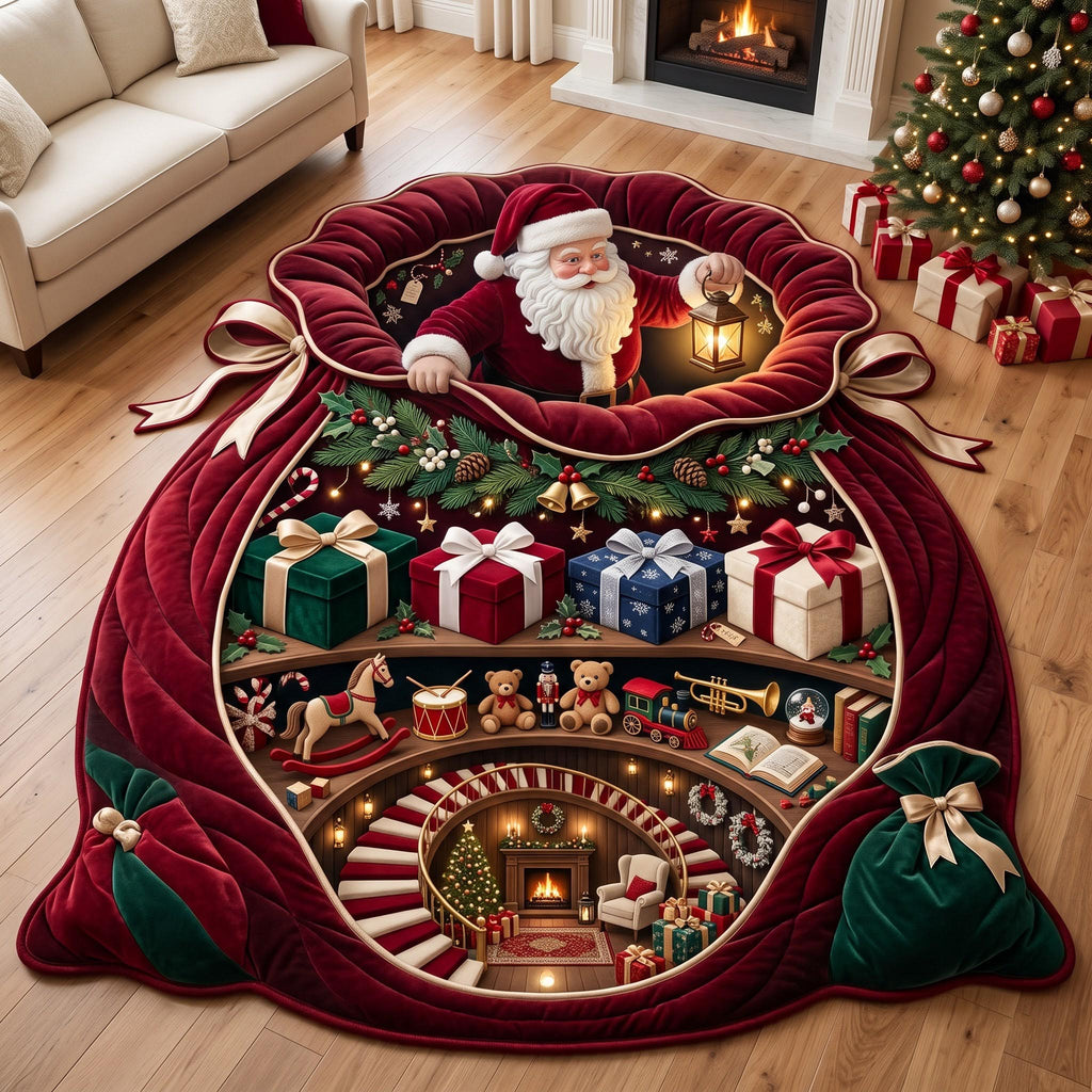 Santa Gift Sack Custom Shape Area Rug - Seasonal Design | Die-Cut Non-Slip Rug - washable non-slip printed rug