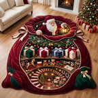 Santa Gift Sack Custom Shape Area Rug - Seasonal Design | Die-Cut Non-Slip Rug - washable non-slip printed rug