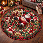 Santa Gift Vortex Round Mat Rug - Seasonal Design | Festive Home Decor - washable non-slip printed rug
