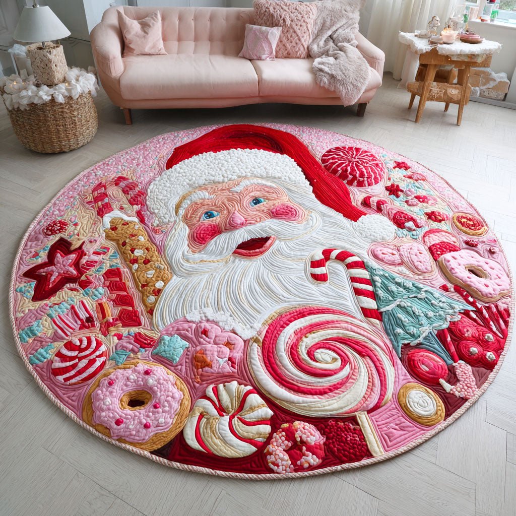Santa Glow Christmas Round Mat Rug - washable non-slip printed rug