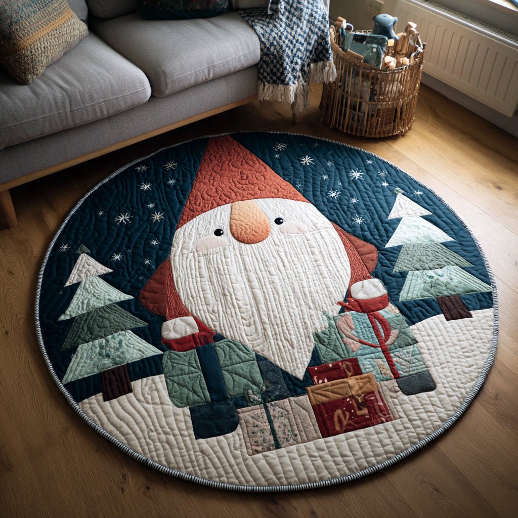 Santa Gnome Christmas Round Mat Rug - washable non-slip printed rug