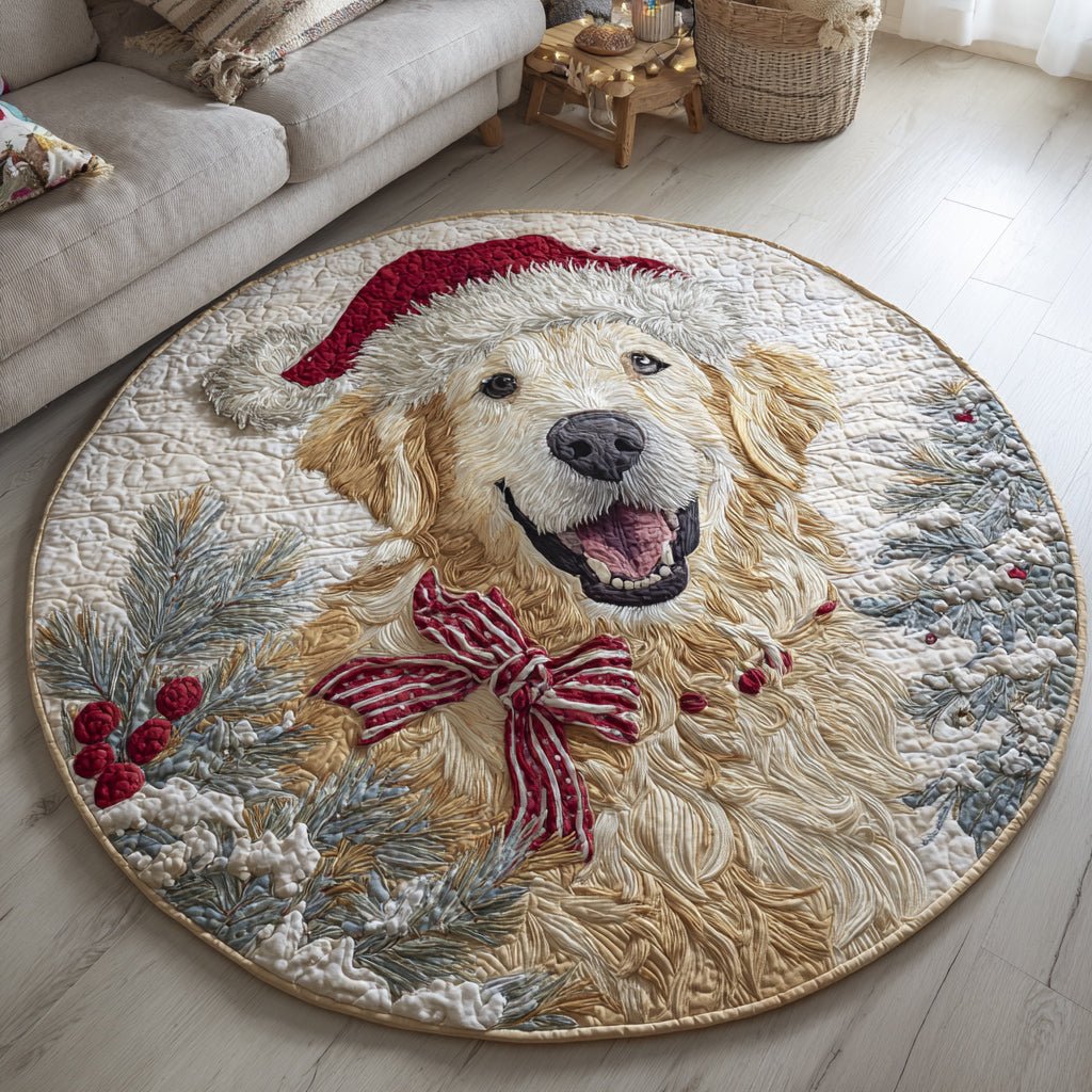 Santa Golden Retriever Christmas Round Mat Rug - washable non-slip printed rug