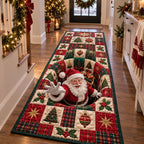 Santa Hallway Surprise Runner Rug - Seasonal Design | Festive Runner Rug - washable non-slip printed rug